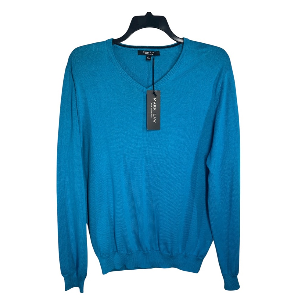 Mark Law Men's Large Blue Sweater Long Sleeves V Neck Cotton Pullover